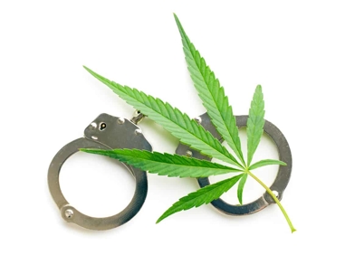 Marijuana leaf and handcuffs