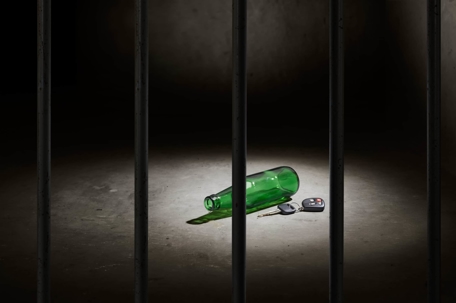 Bottle and keys behind bars